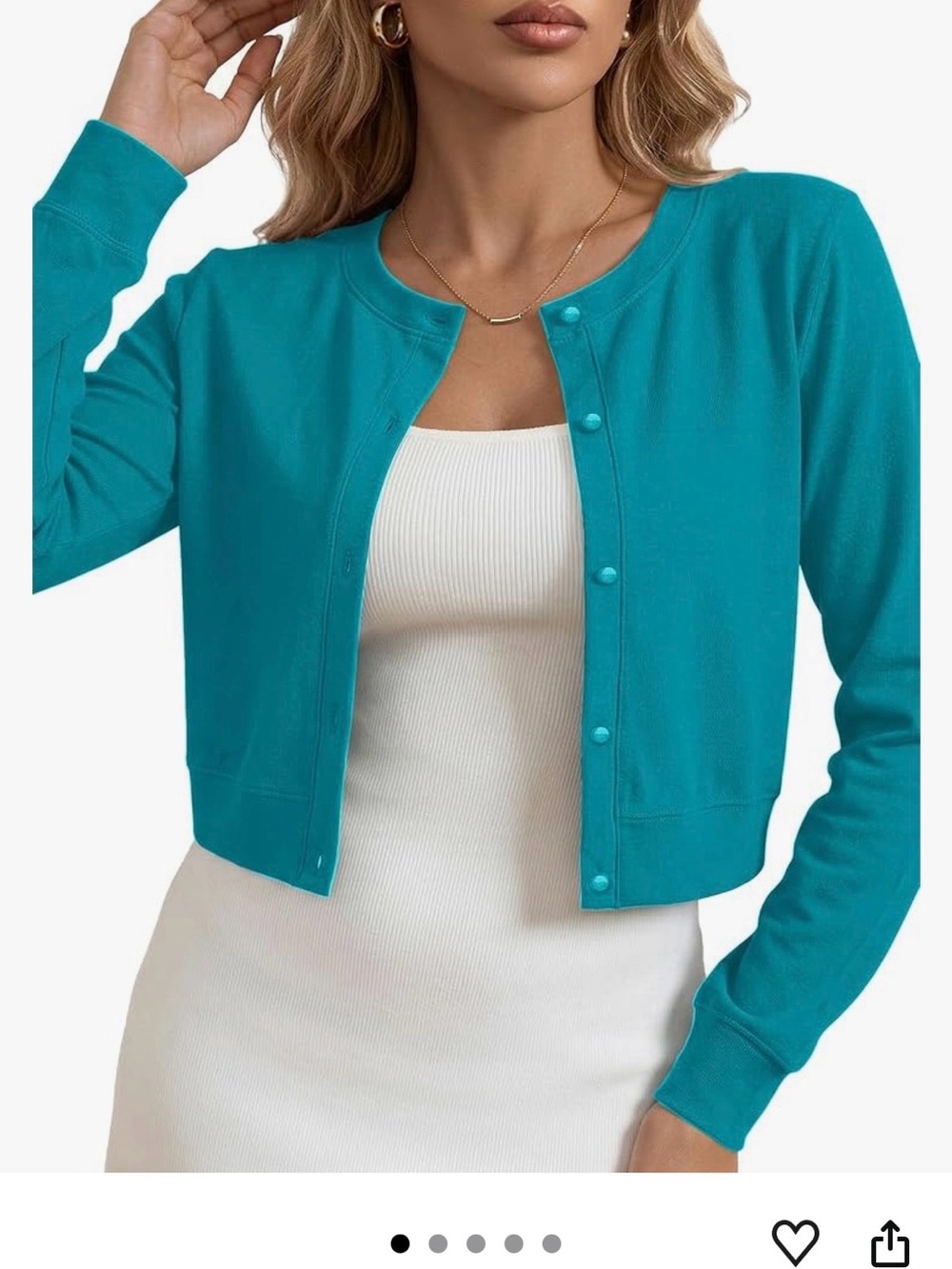 Teal Crewneck Button-Front Women's Cardigan Sweater